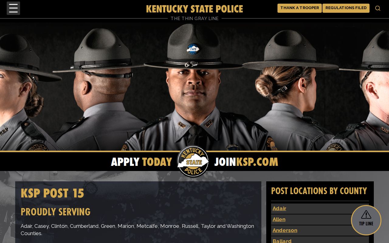 Adair County arrest records source at Kentucky State Police Post 15