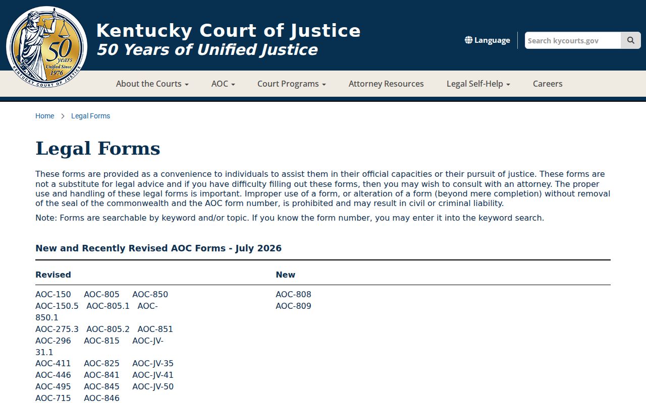 Kentucky legal forms for Adair County criminal court case records