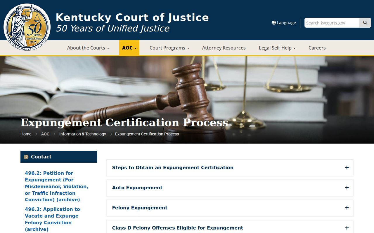 Adair County criminal records Kentucky expungement process