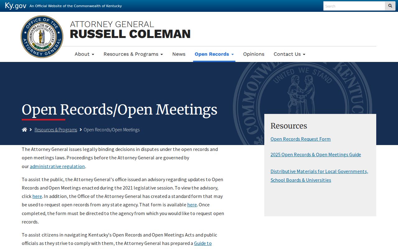 Adair County criminal records Kentucky open records guidance